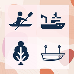 Simple set of canoe related filled icons