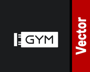 White Location gym icon isolated on black background. Vector.