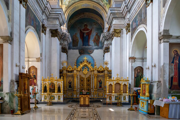 Fototapeta na wymiar Beautiful monastery of the Moscow Patriarchate in Ukraine.