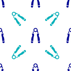 Blue Sport expander icon isolated seamless pattern on white background. Sport equipment. Vector.