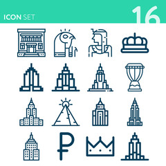 Simple set of 16 icons related to empire