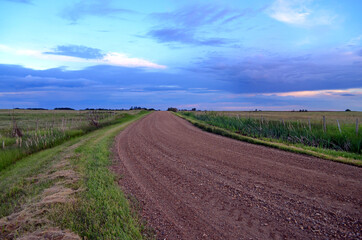 Fototapeta na wymiar Alberta, Canada - Dirt Road through Castor Countryside