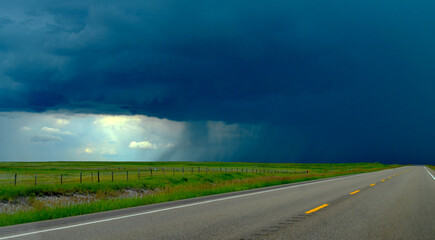 Alberta, Canada - Storm over Highway 36 to Castor