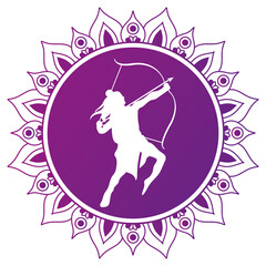 dussehra lord ram white silhouette on purple mandala vector design
