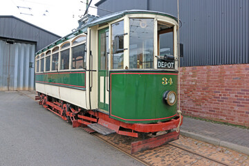 Vintage tram on tracks