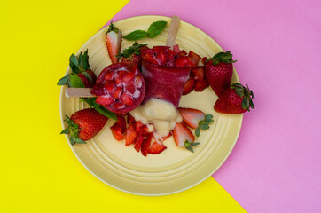 helado, dulces, fresas, dulce, rosa