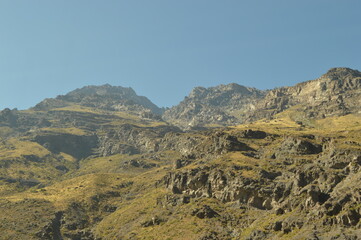 Obraz premium Driving through the windy mountain roads of the High Andes between Chile and Argentina