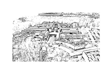 Building view with landmark of Bialystok is the largest city in northeastern Poland. Hand drawn sketch illustration in vector.