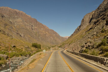 Driving through the windy mountain roads of the High Andes between Chile and Argentina