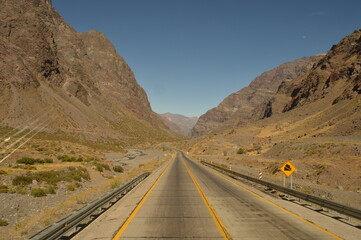 Driving through the windy mountain roads of the High Andes between Chile and Argentina