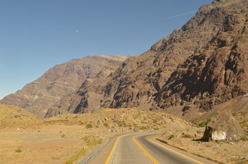 Driving through the windy mountain roads of the High Andes between Chile and Argentina