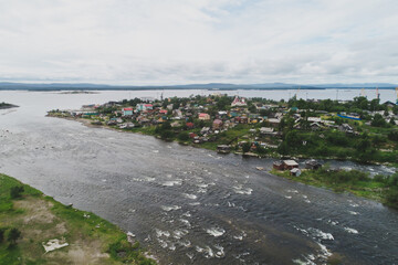 Aerial Townscape of Suburb of the Town Kandalaksha located in Northwestern Russia