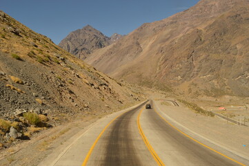 Driving through the windy mountain roads of the High Andes between Chile and Argentina