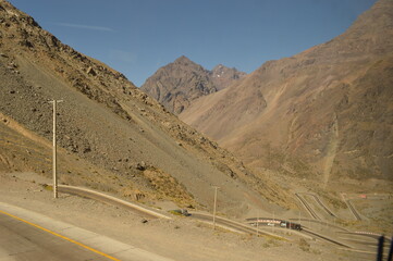 Driving through the windy mountain roads of the high Andes between Chile and Argentina