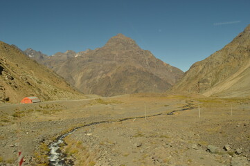 Driving through the windy mountain roads of the high Andes between Chile and Argentina