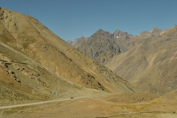 Driving through the windy mountain roads of the high Andes between Chile and Argentina