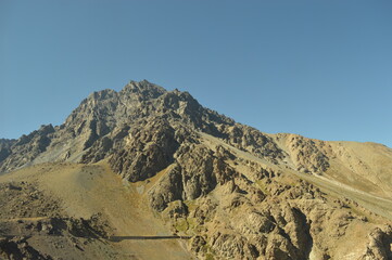 Driving through the windy mountain roads of the high Andes between Chile and Argentina