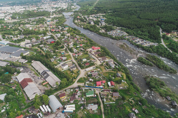 Aerial Townscape of Suburb of the Town Kandalaksha located in Northwestern Russia