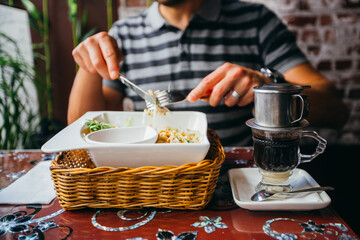 Traditional Vietnamese food and coffee. 