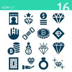 Simple set of 16 icons related to precious