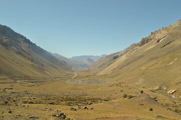 Driving through the windy mountain roads of the high Andes between Chile and Argentina