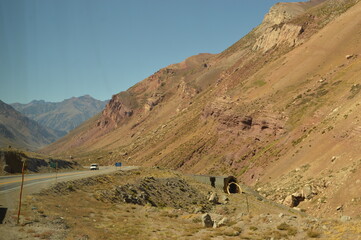 Driving through the windy mountain roads of the high Andes between Chile and Argentina