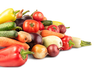 Fresh organic vegetables on white background, with clipping path