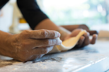 Fototapeta na wymiar process of Croissant dough, Baking, Baker - Occupation, Homemade, Making