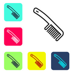 Black line Hairbrush icon isolated on white background. Comb hair sign. Barber symbol. Set icons in color square buttons. Vector.