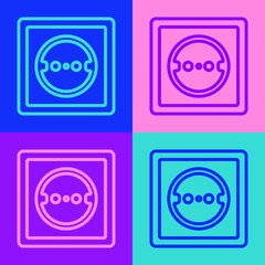 Pop art line Electrical outlet icon isolated on color background. Power socket. Rosette symbol. Vector.