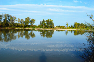 Fototapeta premium mountain river between sheer cliffs . blue clear water of the river.