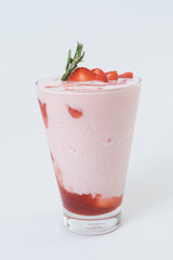 Strawberry smoothie or milkshake on white background