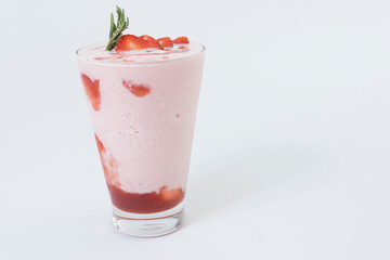Strawberry smoothie or milkshake on white background