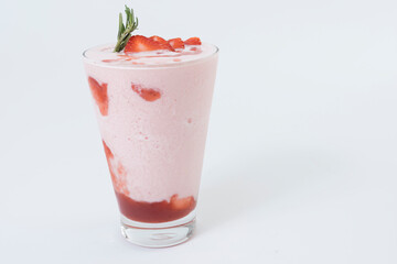 Strawberry smoothie or milkshake on white background