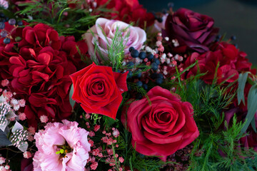 Beautiful flower arrangement of red flowers close up