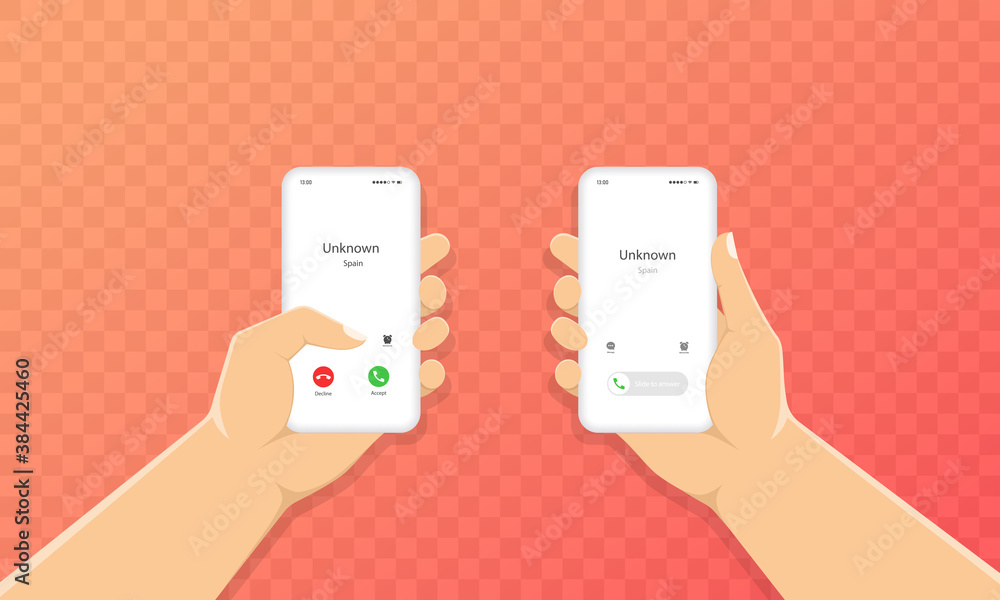Poster hand holds phone with incoming call icon. vector eps 10. isolated on transparent background
