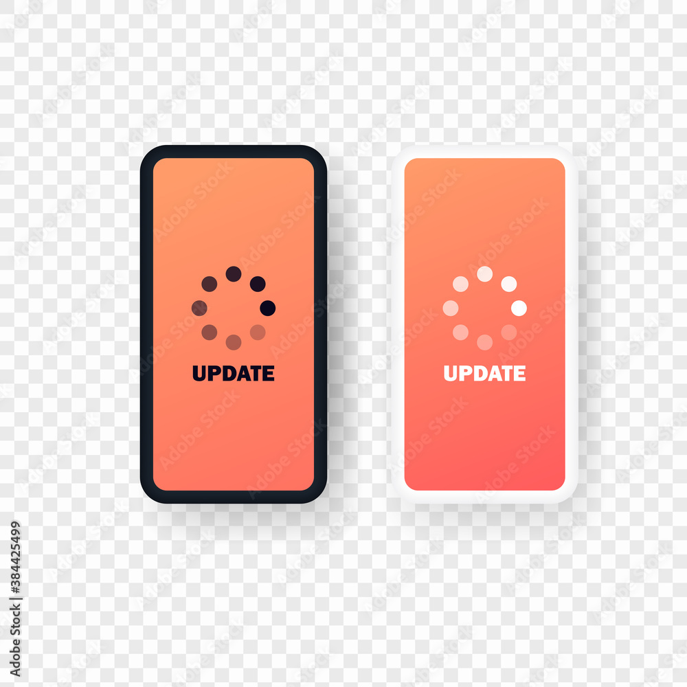 Poster smart phone with update sign. the process of loading into the smartphone screen. vector eps 10. isol