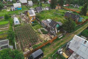 Aerial Townscape of Suburban Village Sosnoviy Bor located in Russia near the town Kandalaksha