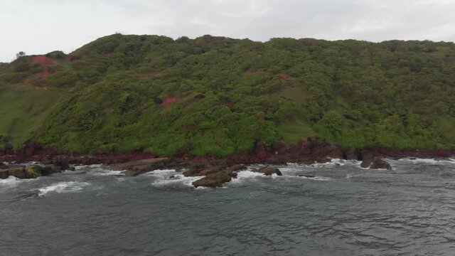 Aerial Shot of Jungel Coastline Shore in India State of Goa
