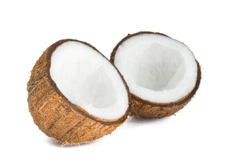 Two halves of a coconut isolated on a white background. Healthy food.
