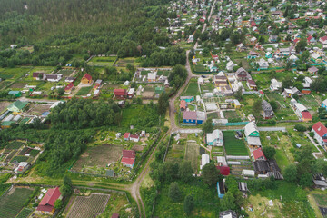 Aerial Townscape of Suburban Village Sosnoviy Bor located in Russia near the town Kandalaksha