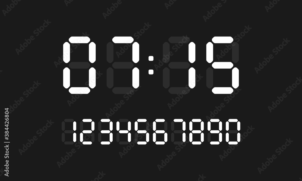 Poster digital clock icon. digital calculation number set. vector on isolated black background. eps 10