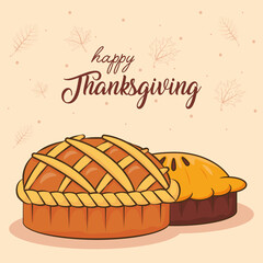 happy thanksgiving day celebration lettering with sweet pie and cake