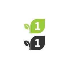 Number 1  logo leaf icon design concept