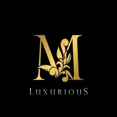 Golden Letter M Luxury Logo Icon, Vintage Deco M Letter Logo Design Template