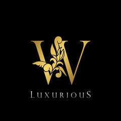 Golden Letter W Luxury Logo Icon, Vintage Deco W Letter Logo Design Template