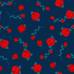 Seamles pattern with roses on dark blue background. 