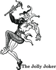 joker card vector illustration black and white - obrazy, fototapety, plakaty
