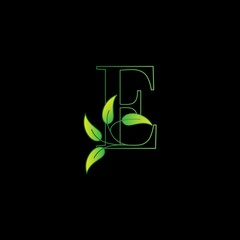Green Nature Leaf Letter E Initial Logo Icon Concept Monogram Leaves with Letter Template