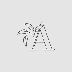 Outline Letter A Initial Logo Icon Monogram Nature Leaves Design